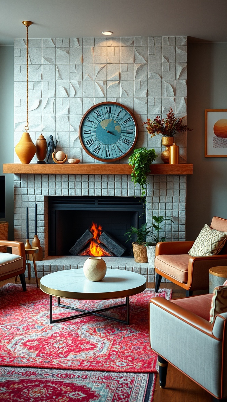 20 Groovy Ideas to Revamp Your 70s Living Room - 16. Groovy Fireplace Decor