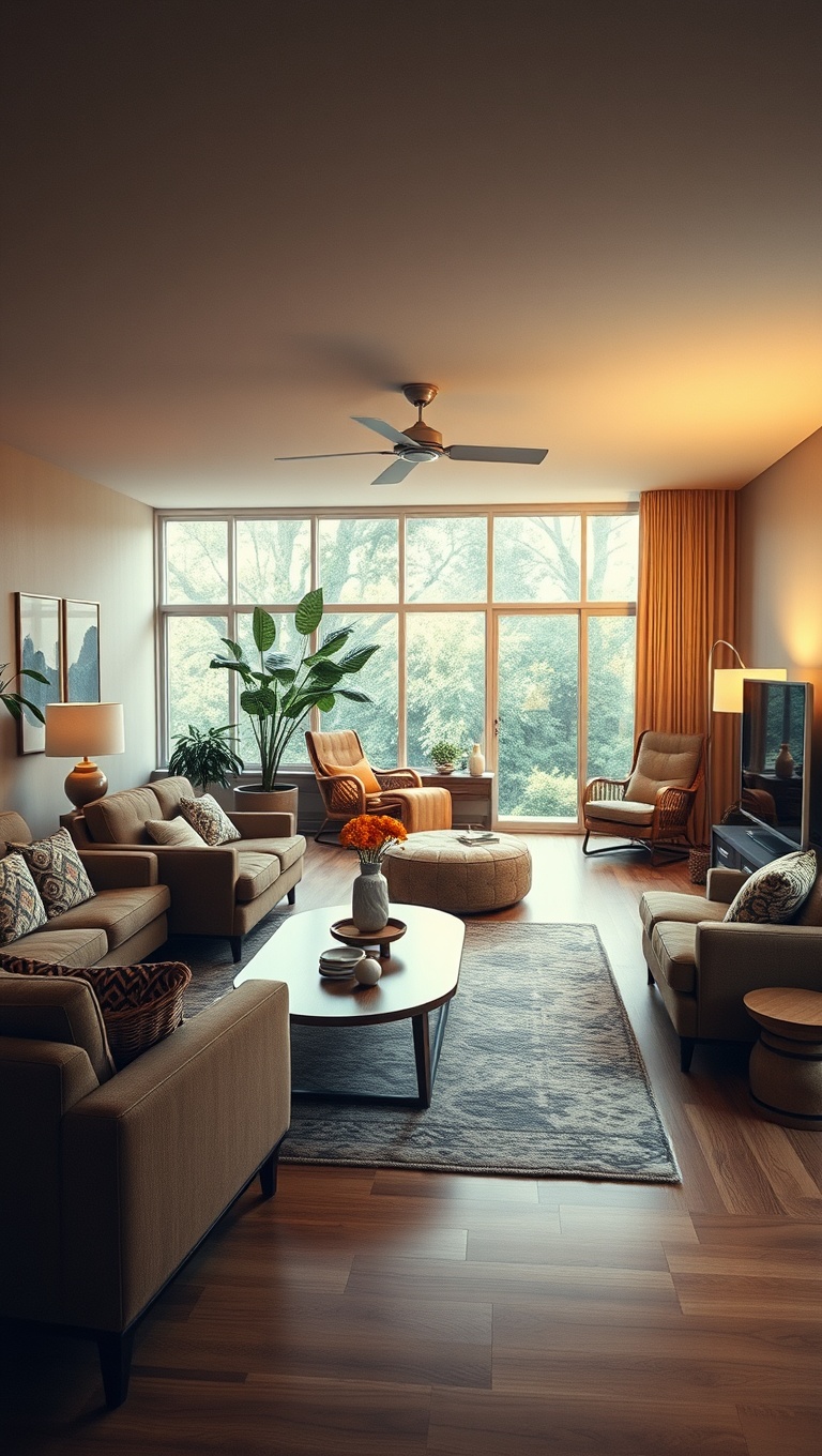 20 Groovy Ideas to Revamp Your 70s Living Room - 19. Open Layout with Cozy Nooks