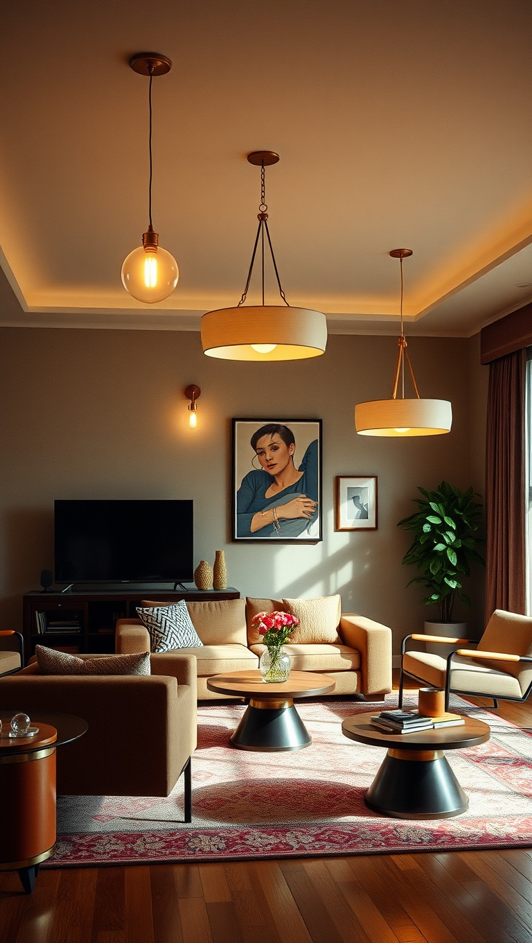 20 Groovy Ideas to Revamp Your 70s Living Room - 5. Statement Lighting Fixtures