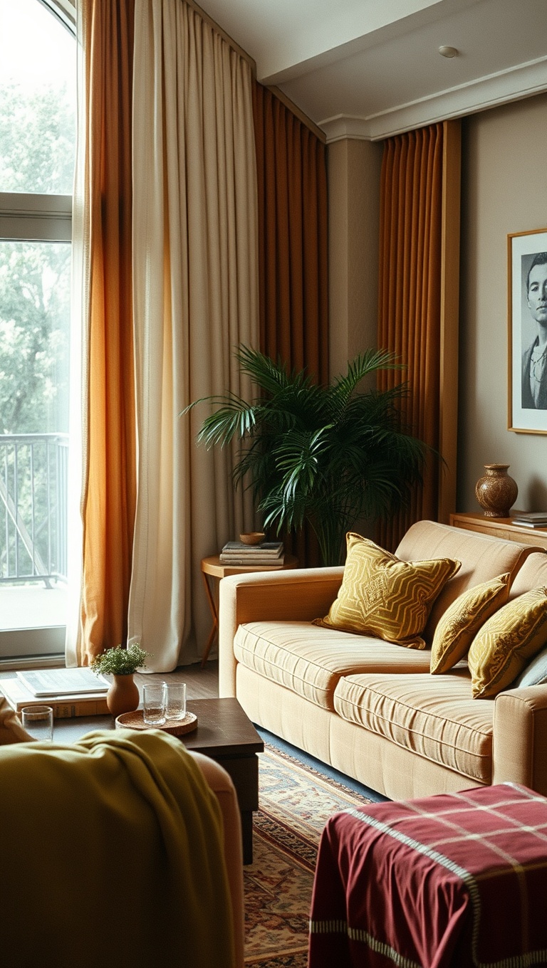 20 Groovy Ideas to Revamp Your 70s Living Room - 11. Layered Textiles and Fabrics