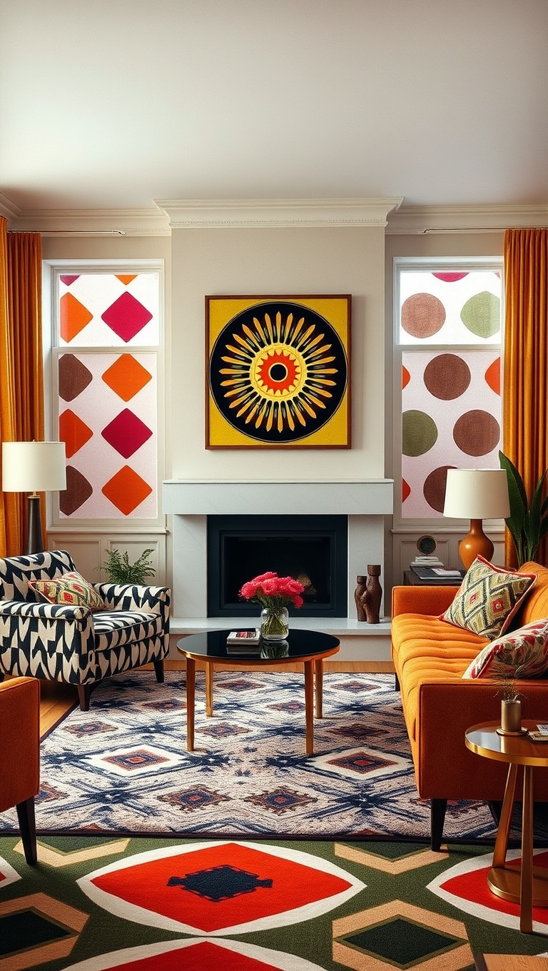 20 Groovy Ideas to Revamp Your 70s Living Room - 4. Bold Geometric Patterns