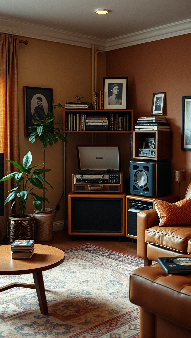 20 Groovy Ideas to Revamp Your 70s Living Room - 6. Vintage Record Player Corner