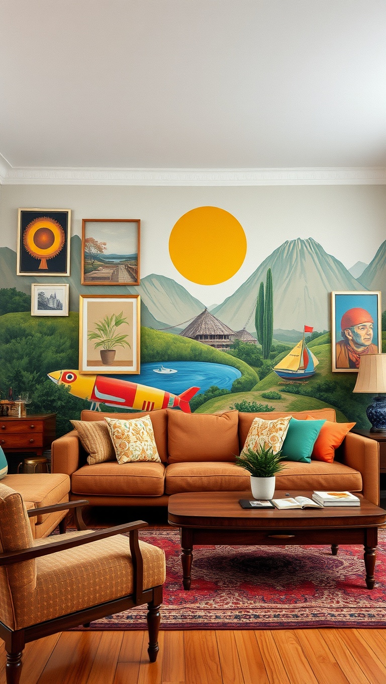 20 Groovy Ideas to Revamp Your 70s Living Room - 14. Artistic Wall Murals