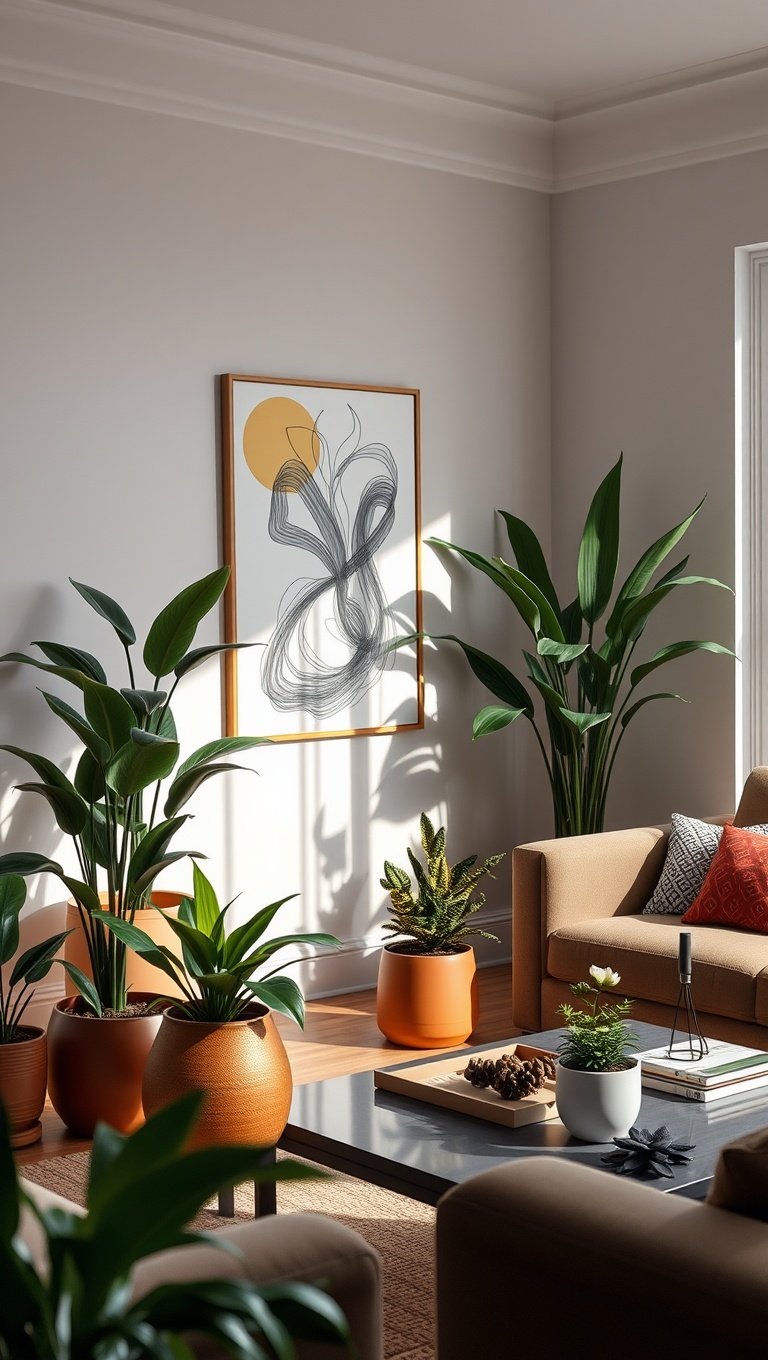 20 Artsy Ideas to Transform Your Living Room into a Creative Haven! - 18. Artistic Plants: Choose Unique Planters and Pots