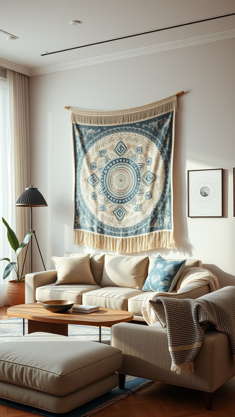 20 Artsy Ideas to Transform Your Living Room into a Creative Haven! - 9. Textile Art: Hang Tapestries for Softness