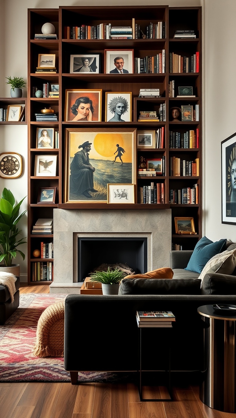 20 Artsy Ideas to Transform Your Living Room into a Creative Haven! - 19. Art Bookshelves: Showcase Your Art Collection