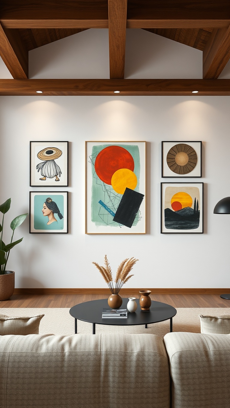 20 Artsy Ideas to Transform Your Living Room into a Creative Haven! - 13. Mixed Media Displays: Combine Different Materials