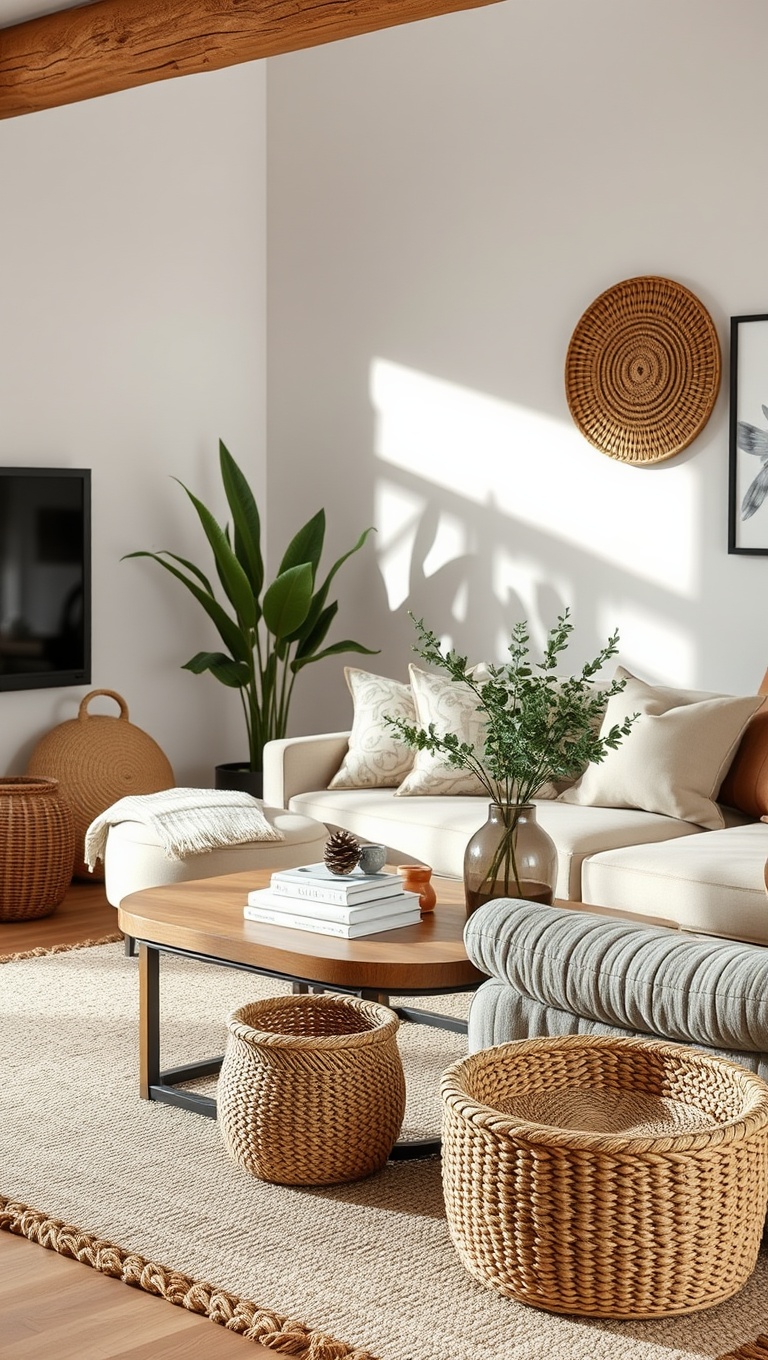 20 Artisan Living Room Ideas to Inspire Your Cozy Space - 1. Embrace Natural Textures with Woven Baskets