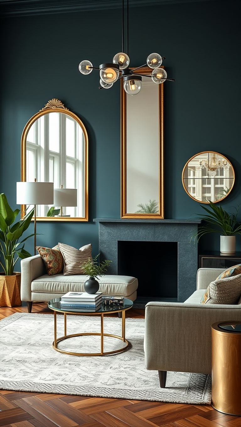 20 Artisan Living Room Ideas to Inspire Your Cozy Space - 17. Artistic Mirrors to Brighten Up the Space
