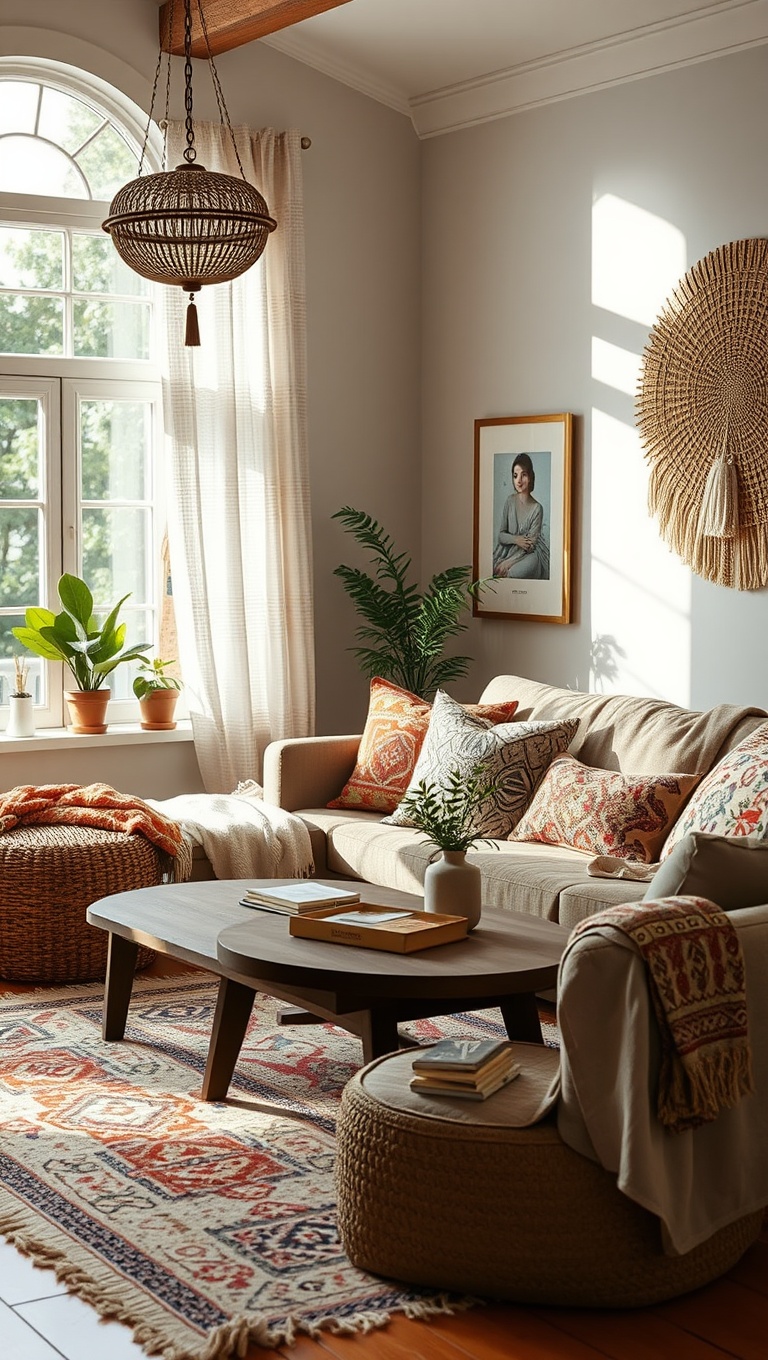 20 Boho-Chic Living Room Ideas to Inspire Your Space - Layered Textiles for Cozy Comfort
