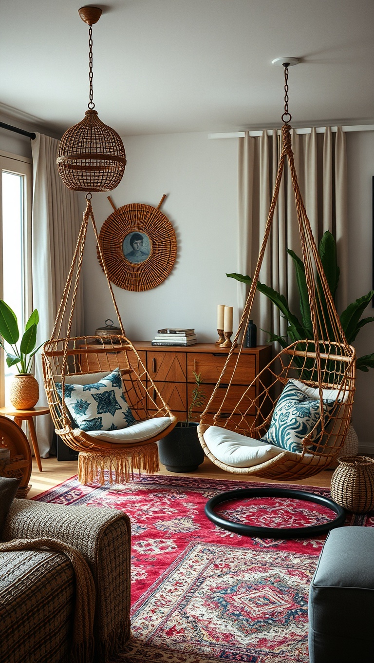 20 Boho-Chic Living Room Ideas to Inspire Your Space - Hanging Chairs for Relaxation