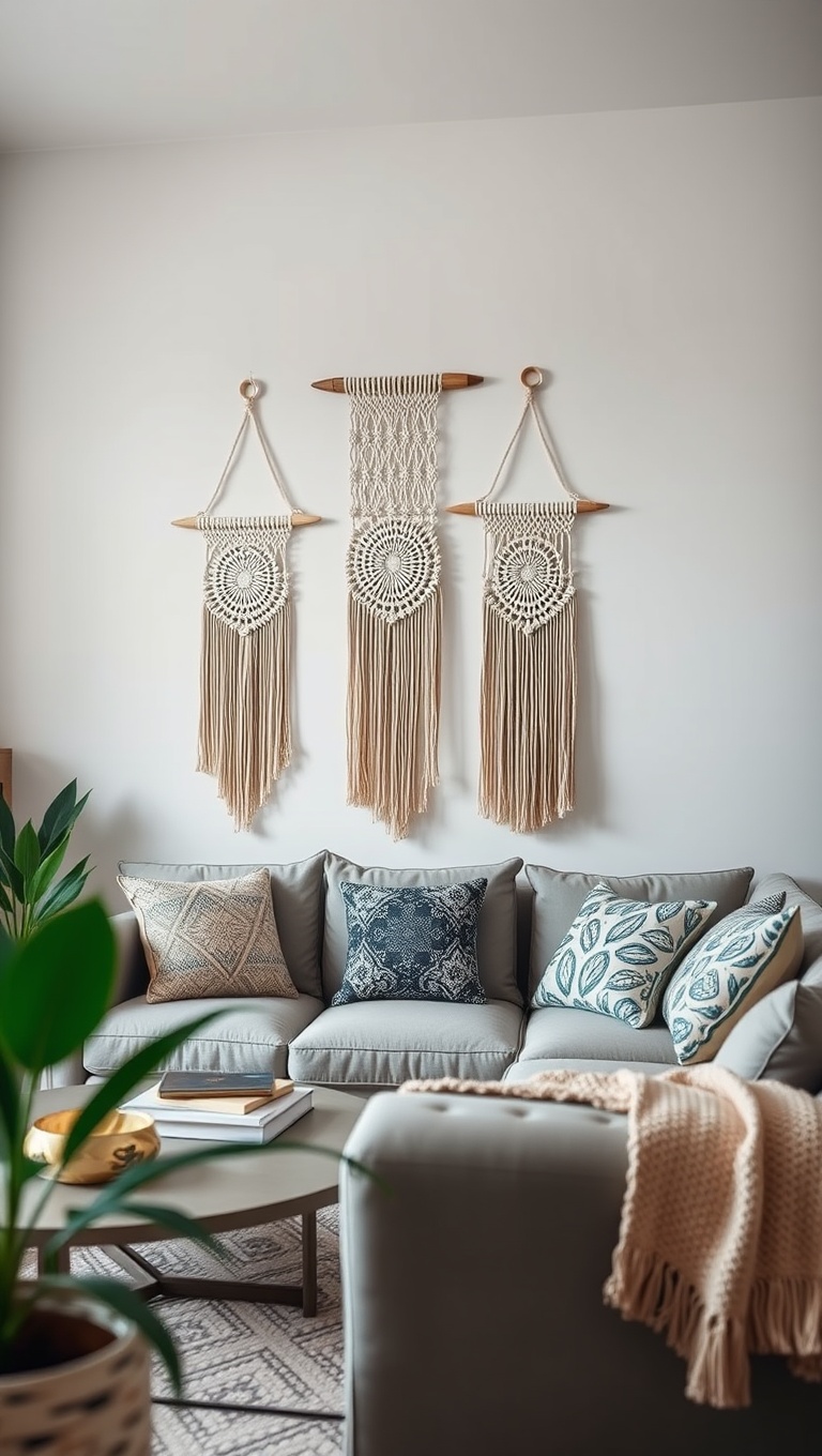 20 Boho-Chic Living Room Ideas to Inspire Your Space - Macramé Wall Hangings