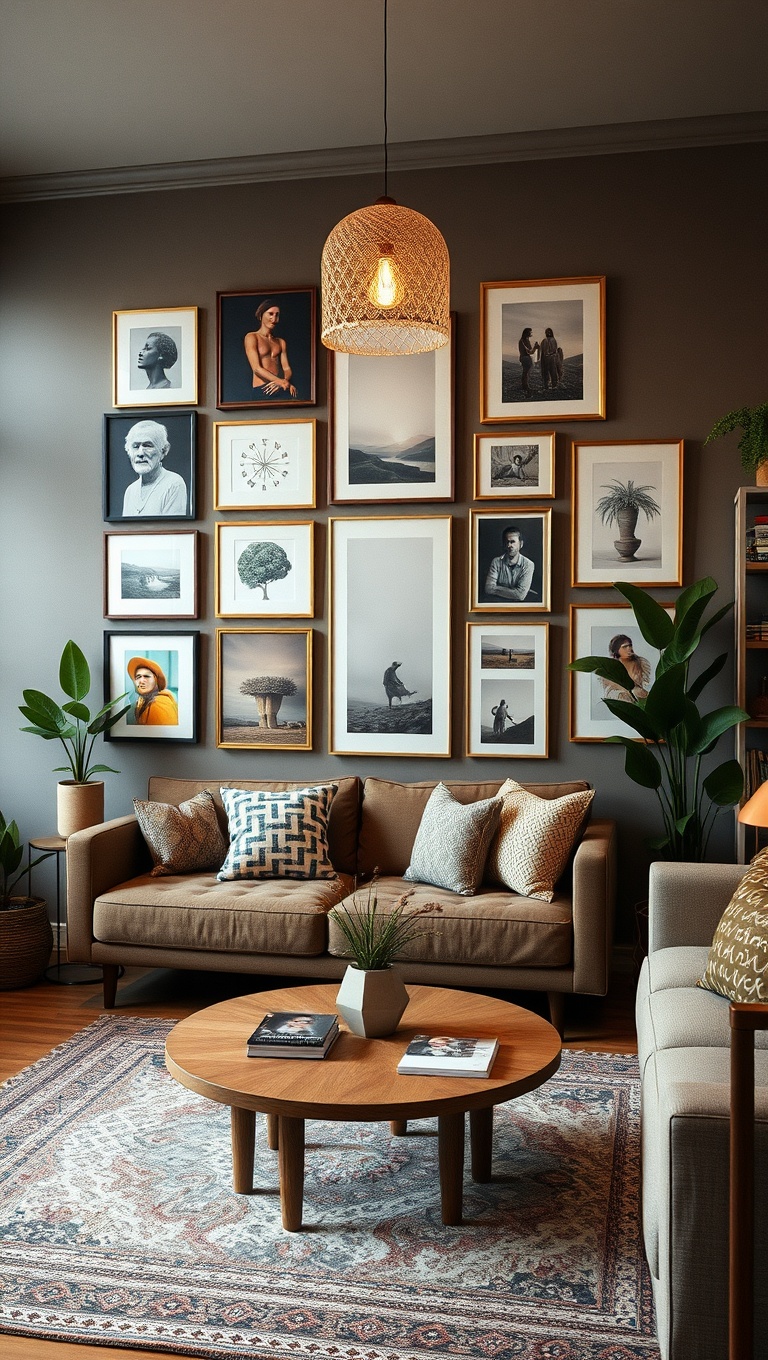 20 Boho-Chic Living Room Ideas to Inspire Your Space - Gallery Wall of Art and Photos
