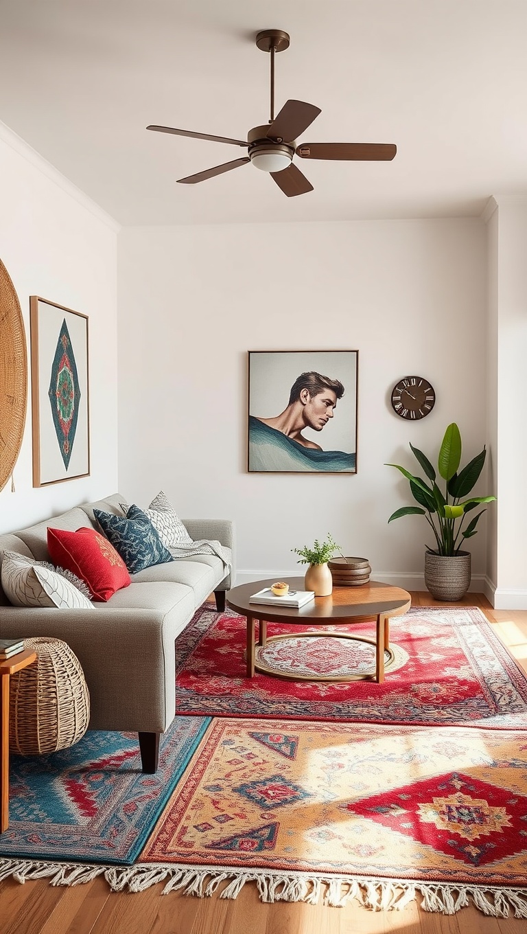 20 Boho-Chic Living Room Ideas to Inspire Your Space - Colorful Area Rugs to Define Spaces