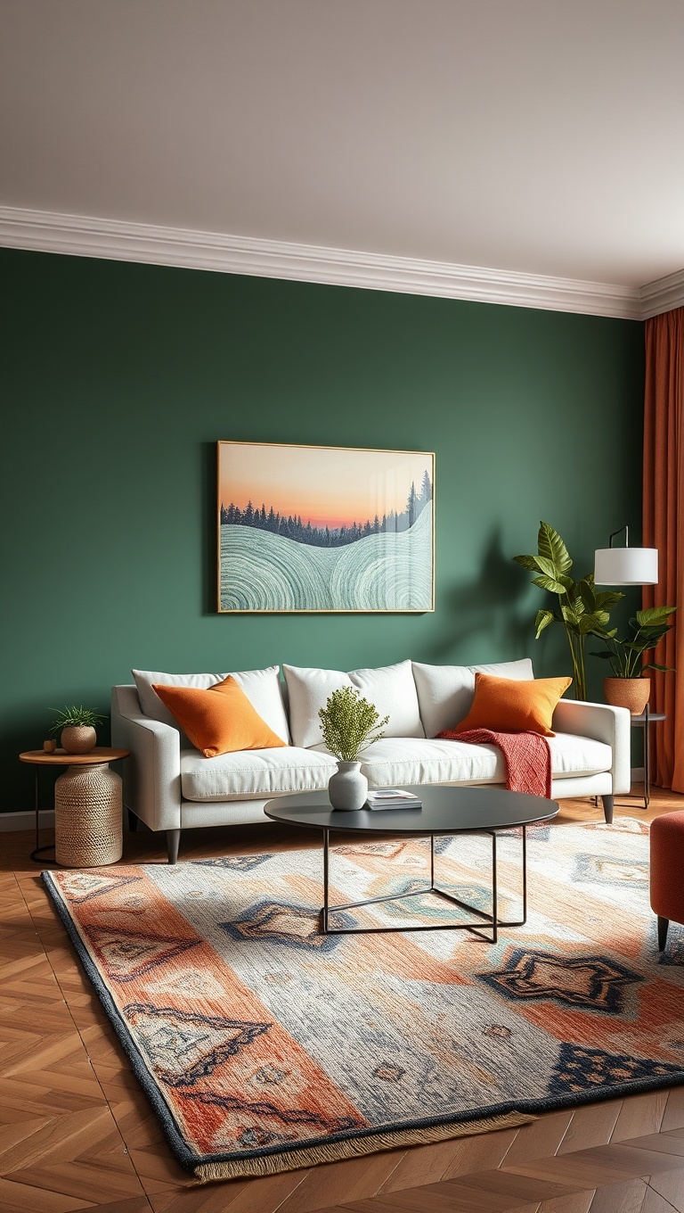 20 Vibrant Ideas to Transform Your Living Room with Bold Color Palettes - 14. Accessory Focus: Rugs, Pillows, and Art