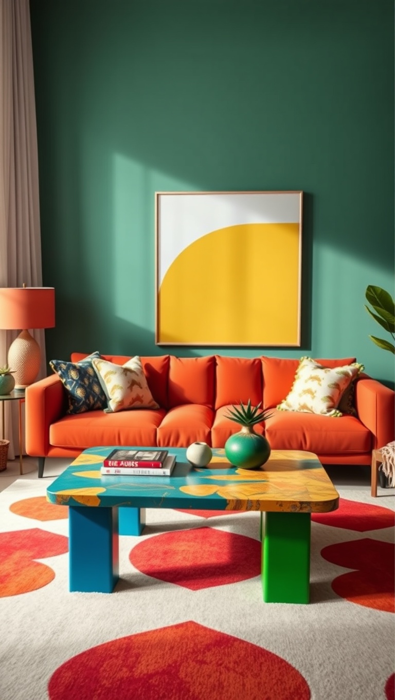 20 Dazzling Ideas for Bold Living Rooms That Wow! - 17. Try a Colorful Coffee Table