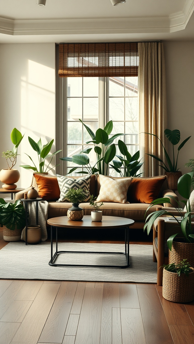 20 Cozy Ideas to Embrace Earthy Tones in Your Living Room - 5. Greenery Galore: Use Plants for a Lush Feel