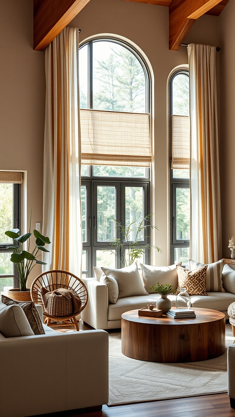 20 Cozy Ideas to Embrace Earthy Tones in Your Living Room - 15. Natural Window Treatments: Embrace Light with Linen or Cotton