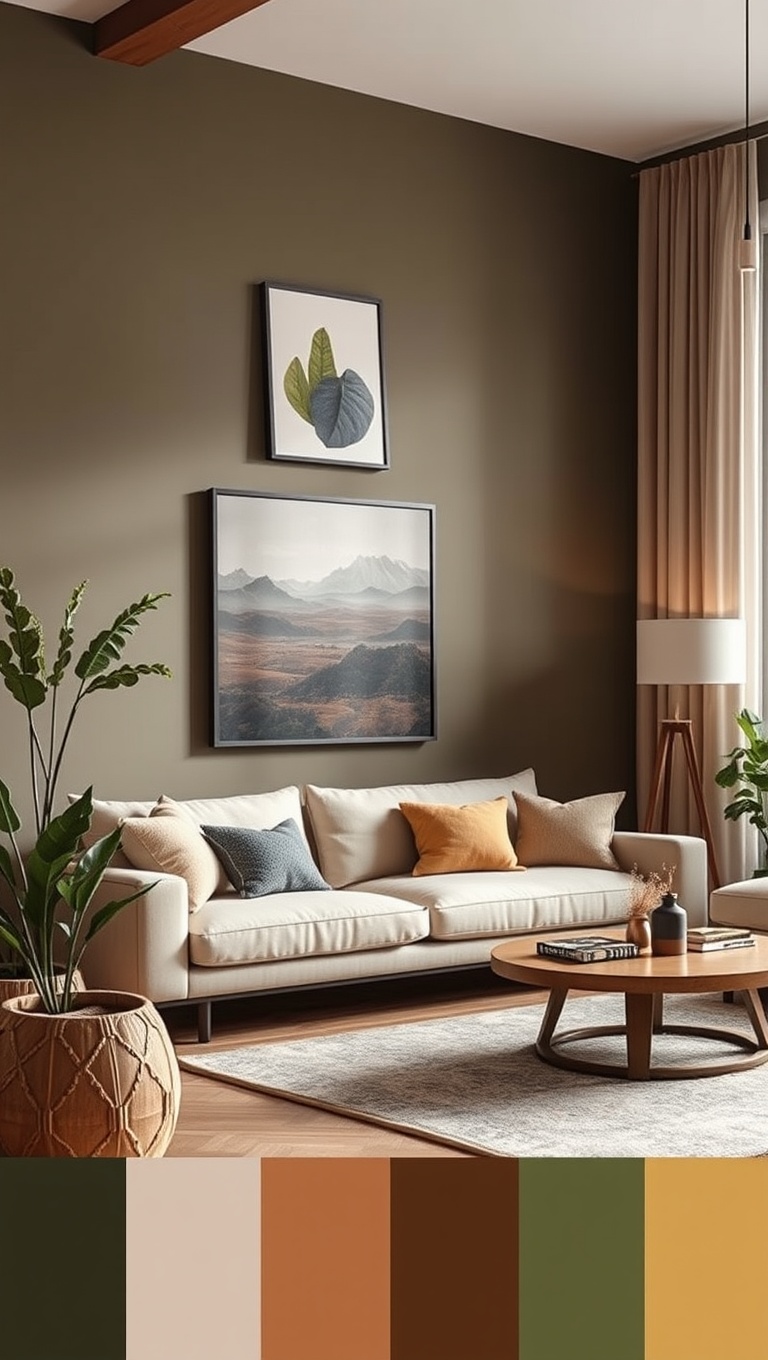 20 Cozy Ideas to Embrace Earthy Tones in Your Living Room - 8. Earthy Color Palette: Choose Soft Browns and Greens