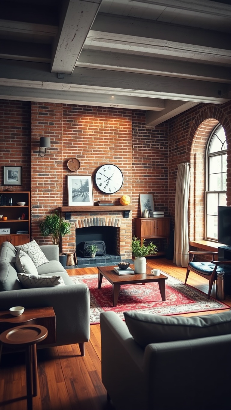 20 Creative Ideas to Elevate Your Exposed Brick Living Room - 6. Use Vintage Furniture for Charm