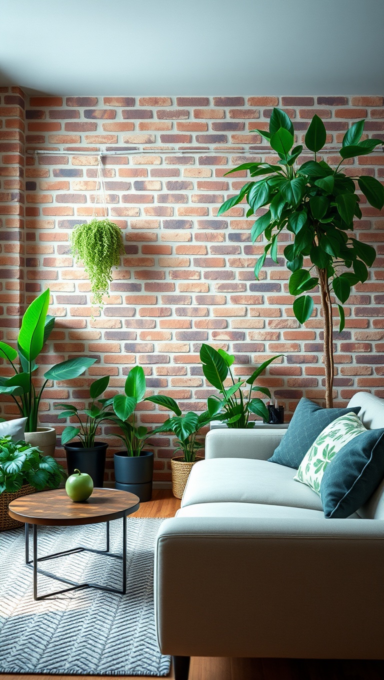 20 Creative Ideas to Elevate Your Exposed Brick Living Room - 5. Add Greenery with Indoor Plants