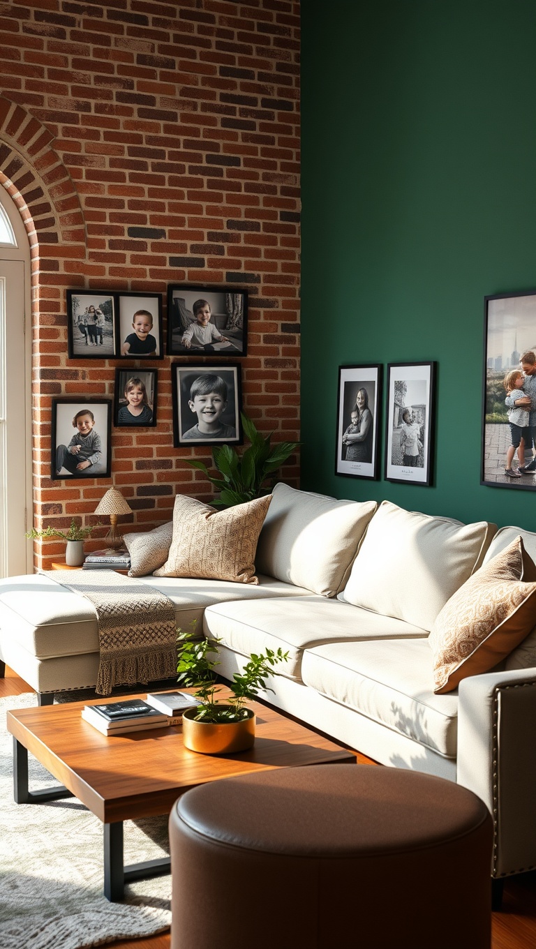 20 Creative Ideas to Elevate Your Exposed Brick Living Room - 20. Personalize with Family Photos