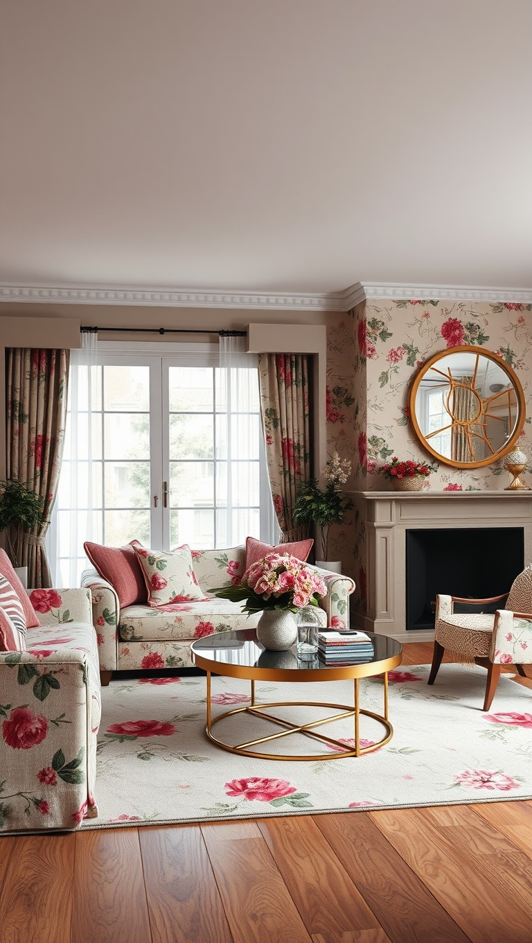 20 Blooming Ideas to Transform Your Living Room with Floral Flair - 20. Mixing and Matching Floral Patterns for a Unique Look