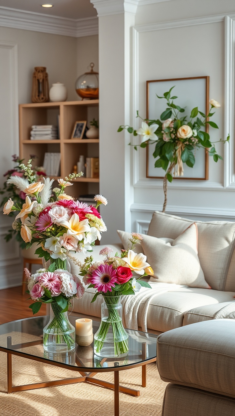 20 Blooming Ideas to Transform Your Living Room with Floral Flair - 14. Fresh Flower Bouquets for Seasonal Changes