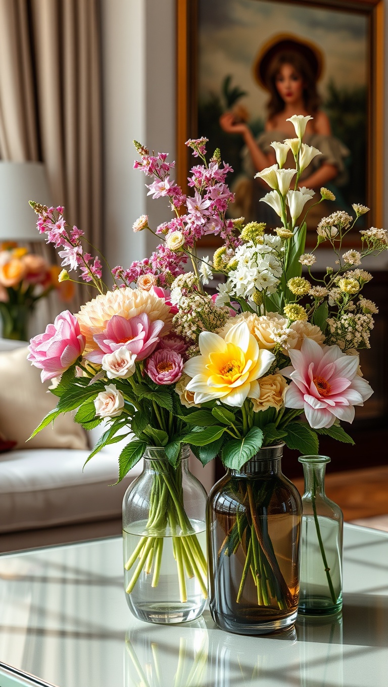 20 Blooming Ideas to Transform Your Living Room with Floral Flair - 11. Elegant Floral Arrangements in Beautiful Vases