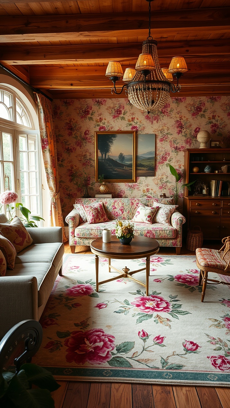 20 Blooming Ideas to Transform Your Living Room with Floral Flair - 3. Vintage Floral Rugs for Cozy Comfort