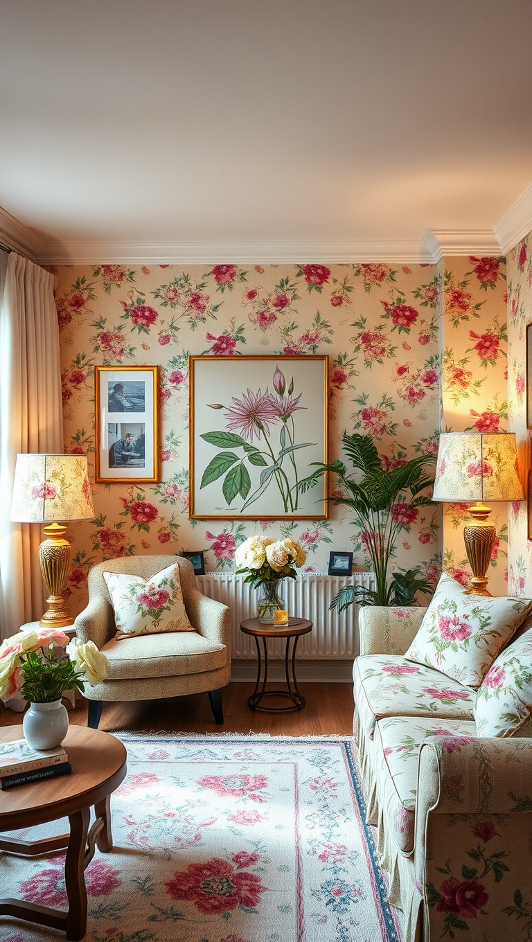 20 Blooming Ideas to Transform Your Living Room with Floral Flair - 12. Bright Floral Lamps to Light Up Your Space