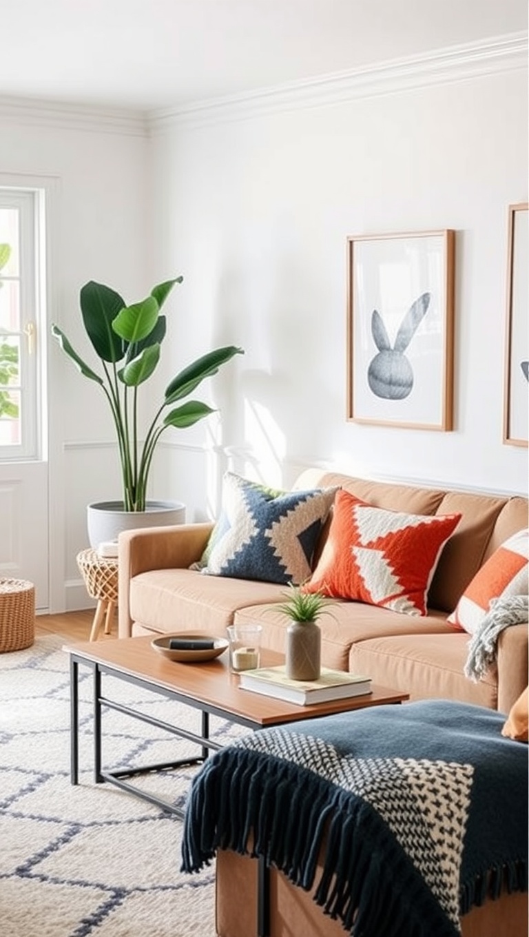 20 Fun Ideas to Transform Your Living Room with Geometric Flair - 8. Fun Geo-Patterned Throws for Cozy Vibes