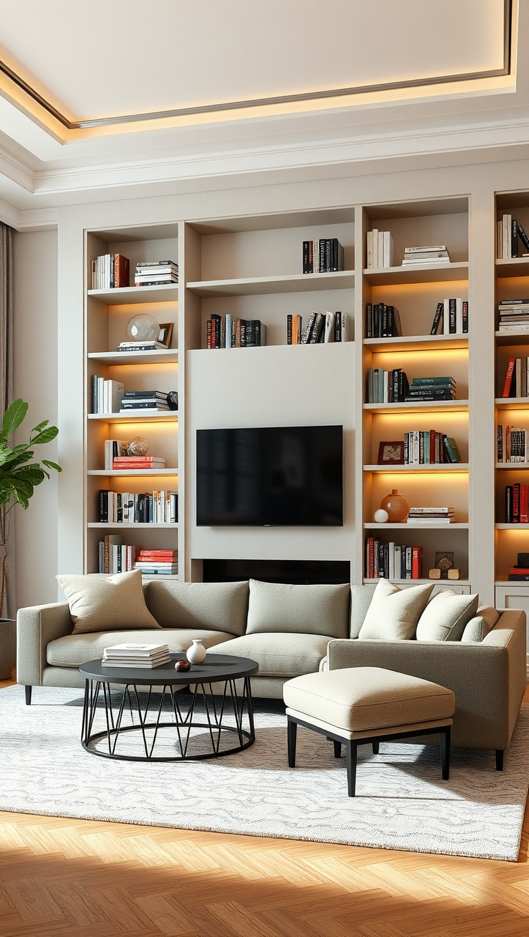 20 Fun Ideas to Transform Your Living Room with Geometric Flair - 18. Stylish Geometric Bookshelves