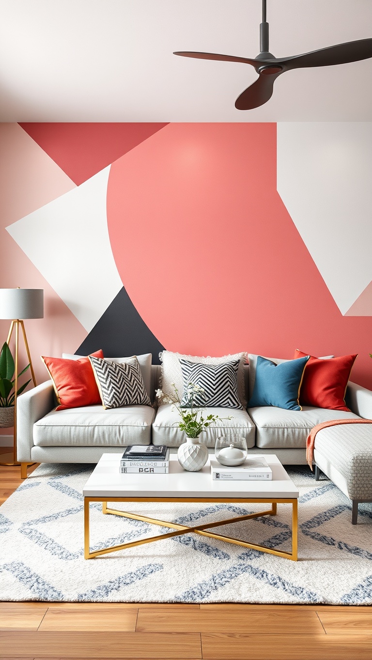 20 Fun Ideas to Transform Your Living Room with Geometric Flair - 12. DIY Geometric Accent Wall with Paint