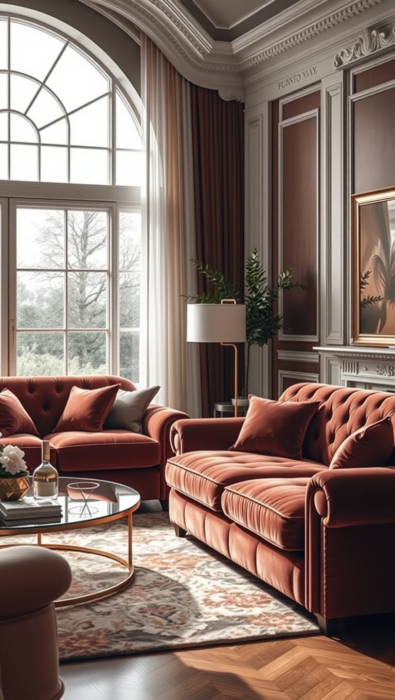 20 Glam Living Room Ideas that Sparkle and Shine - 2. Plush Velvet Sofas for Ultimate Comfort