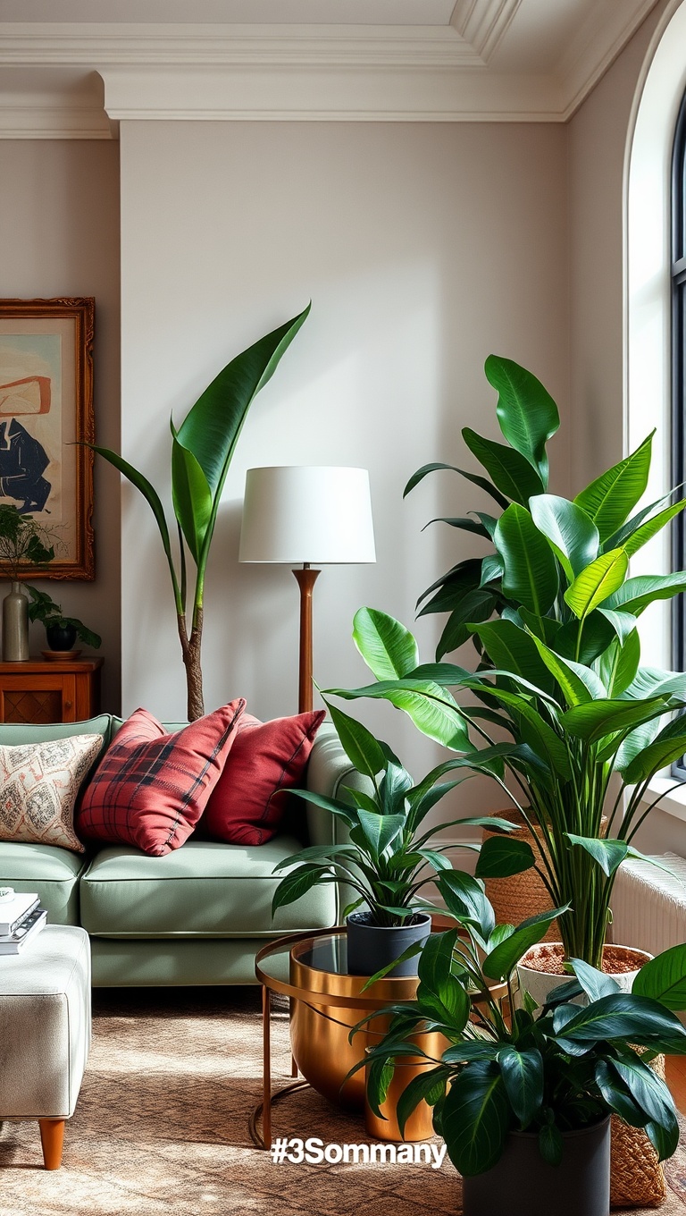 20 Glam Living Room Ideas that Sparkle and Shine - 16. Statement Plants that Bring Life