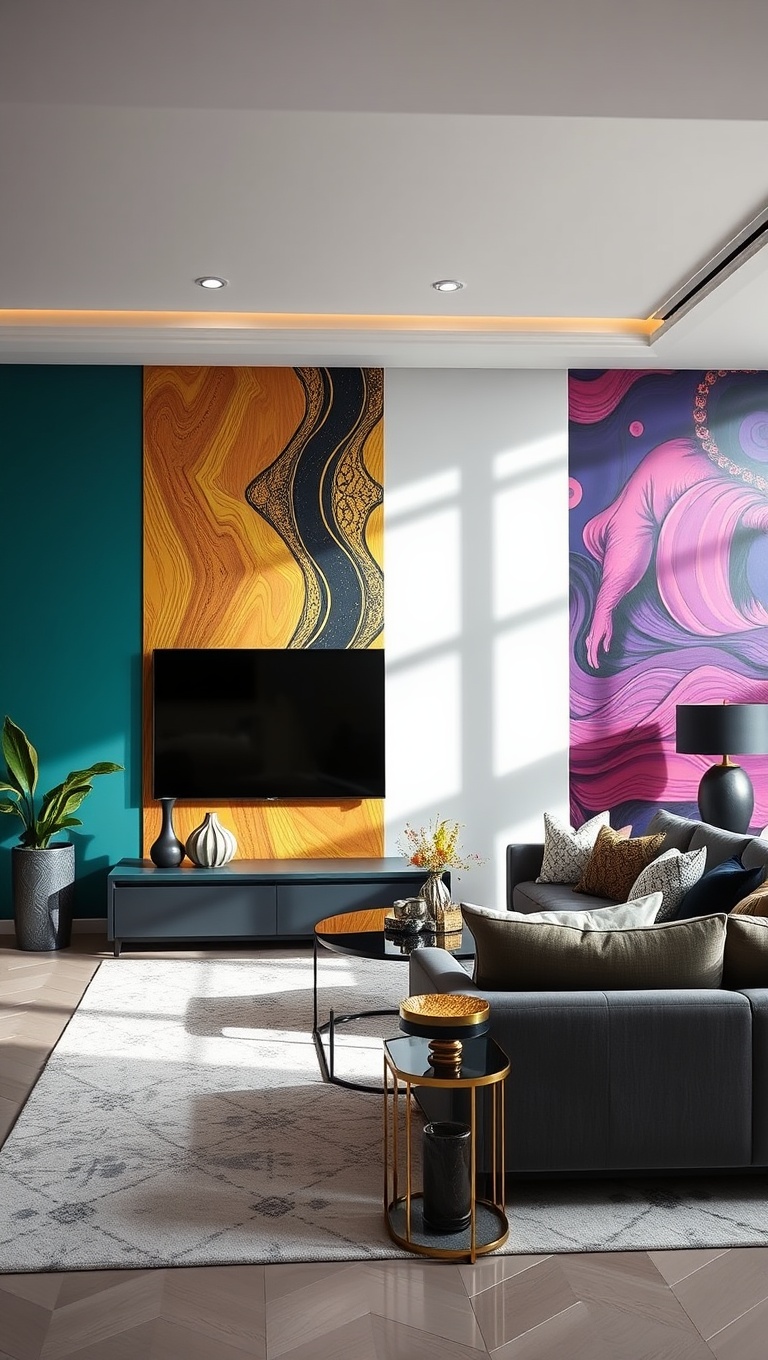 20 Glam Living Room Ideas that Sparkle and Shine - 3. Bold Accent Walls that Wow