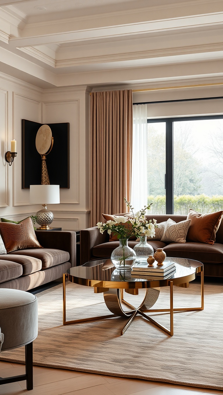 20 Glam Living Room Ideas that Sparkle and Shine - 6. Statement Coffee Tables with Flair