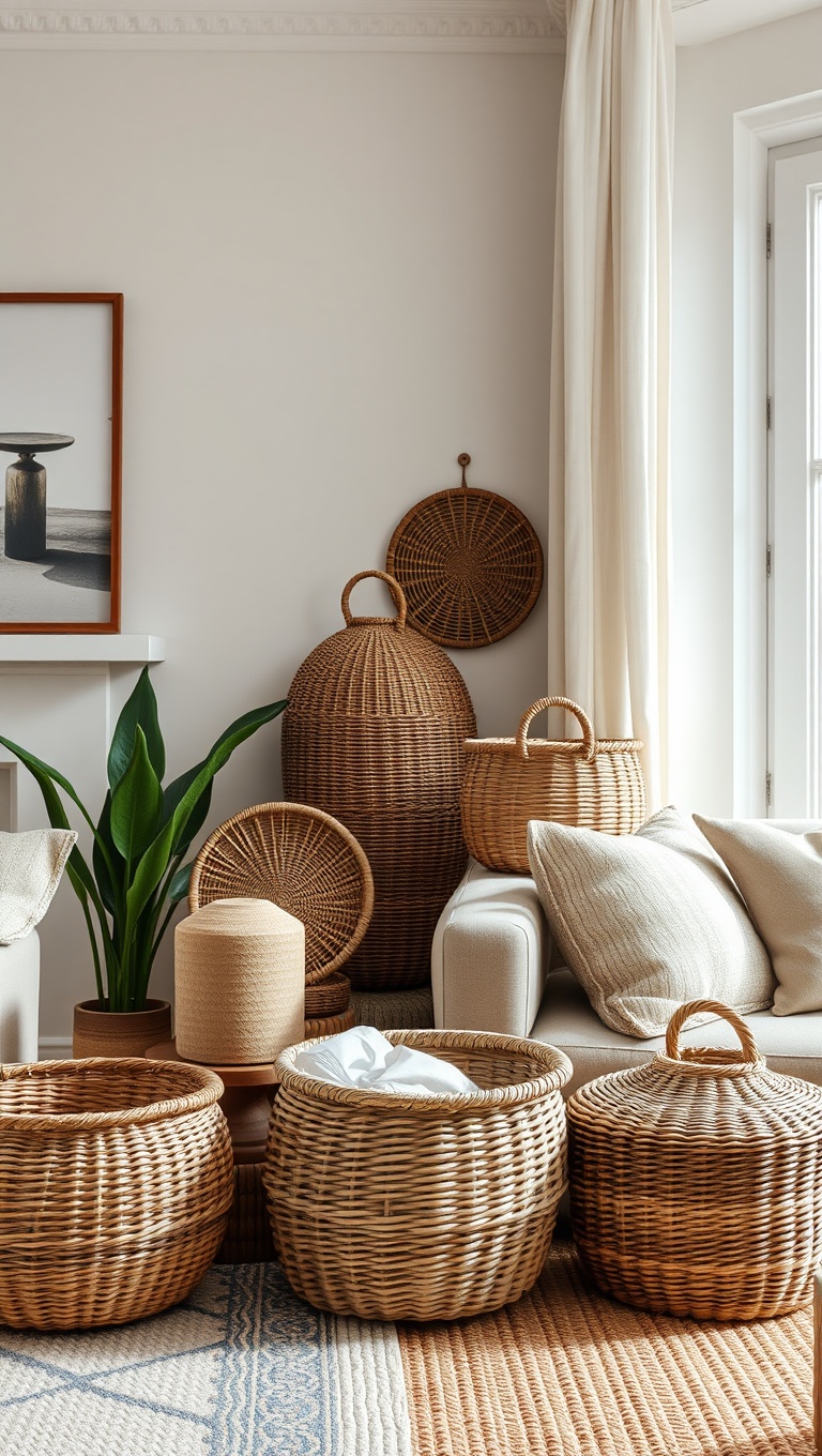 20 Charming Ideas for Grandmillennial Living Rooms: Embrace Nostalgia with Style! - 15. Woven Baskets: Functional and Beautiful