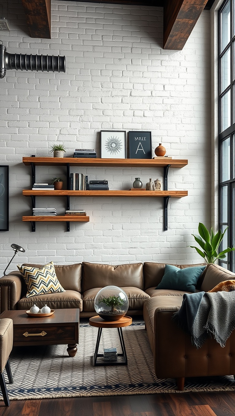 20 Stunning Ideas to Transform Your Living Room into an Industrial Chic Haven - 17. Use Reclaimed Wood for Shelves