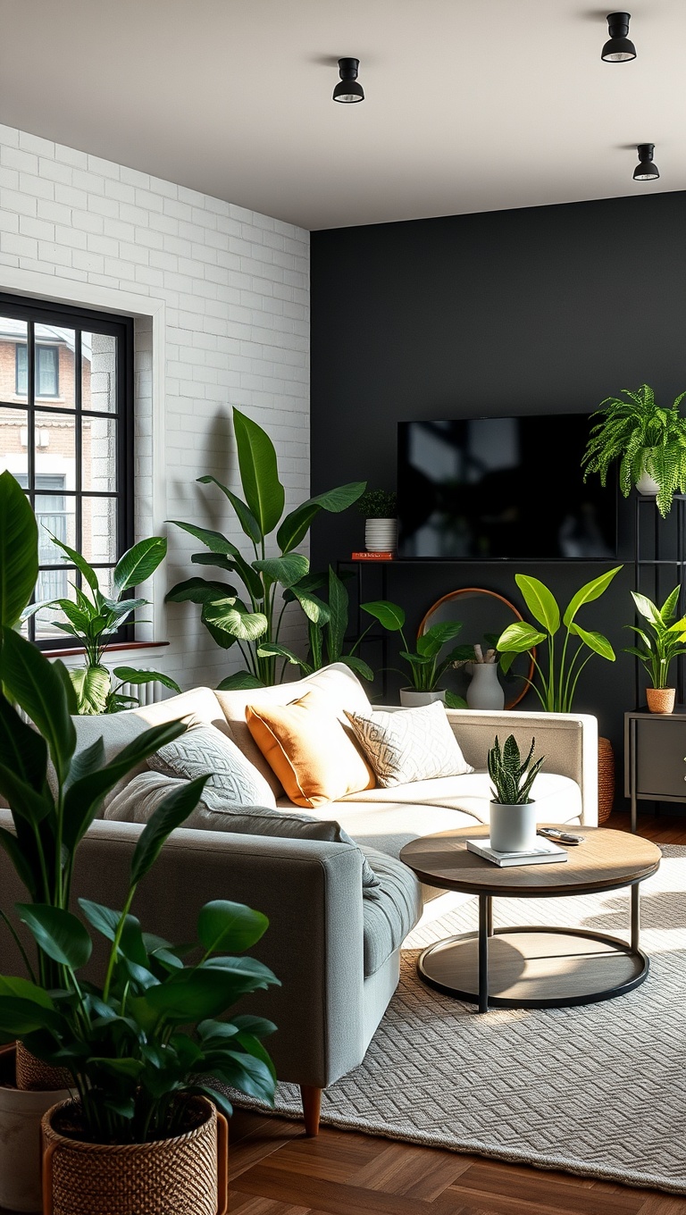 20 Stunning Ideas to Transform Your Living Room into an Industrial Chic Haven - 13. Include Plants for a Pop of Green