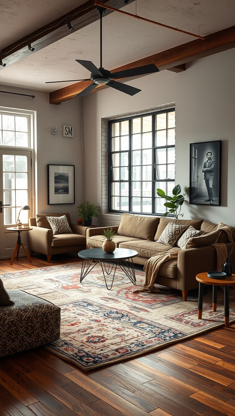 20 Stunning Ideas to Transform Your Living Room into an Industrial Chic Haven - 10. Use an Area Rug with Texture