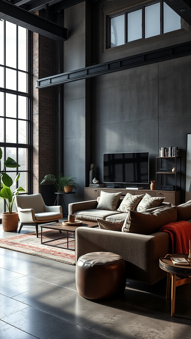20 Stunning Ideas to Transform Your Living Room into an Industrial Chic Haven - 16. Go Bold with a Concrete Floor