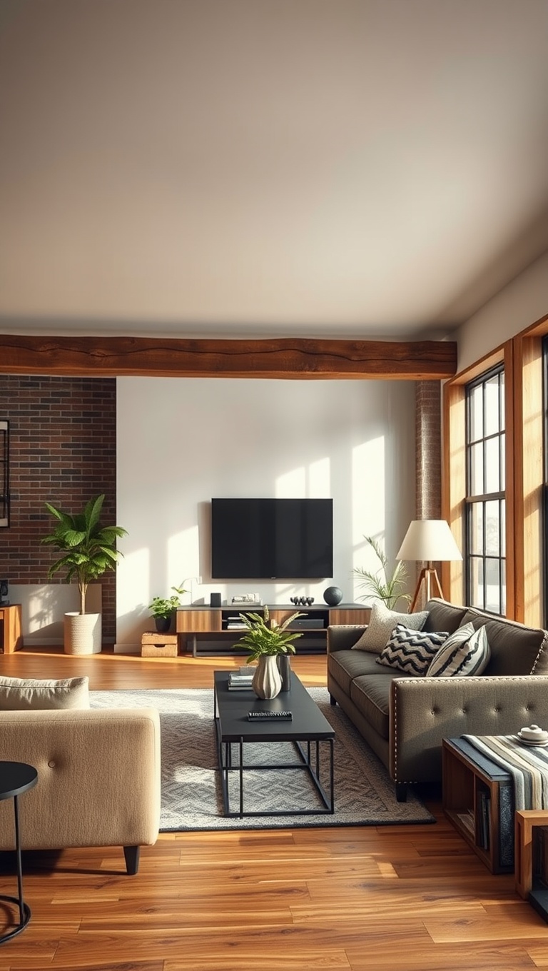 20 Stunning Ideas to Transform Your Living Room into an Industrial Chic Haven - 2. Go for Raw Wood Beams