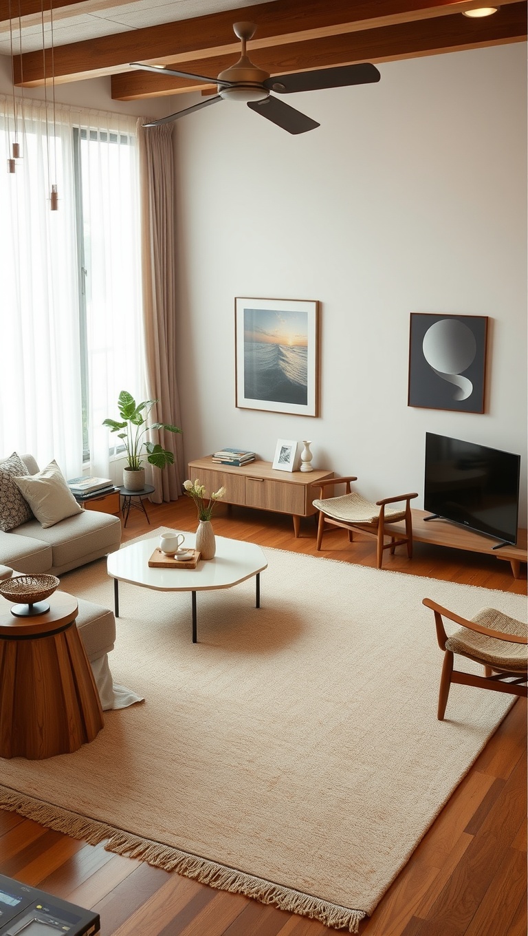 20 Inspiring Ideas for Your Japandi Living Room - 14. Neutral Area Rugs: Define Your Living Space