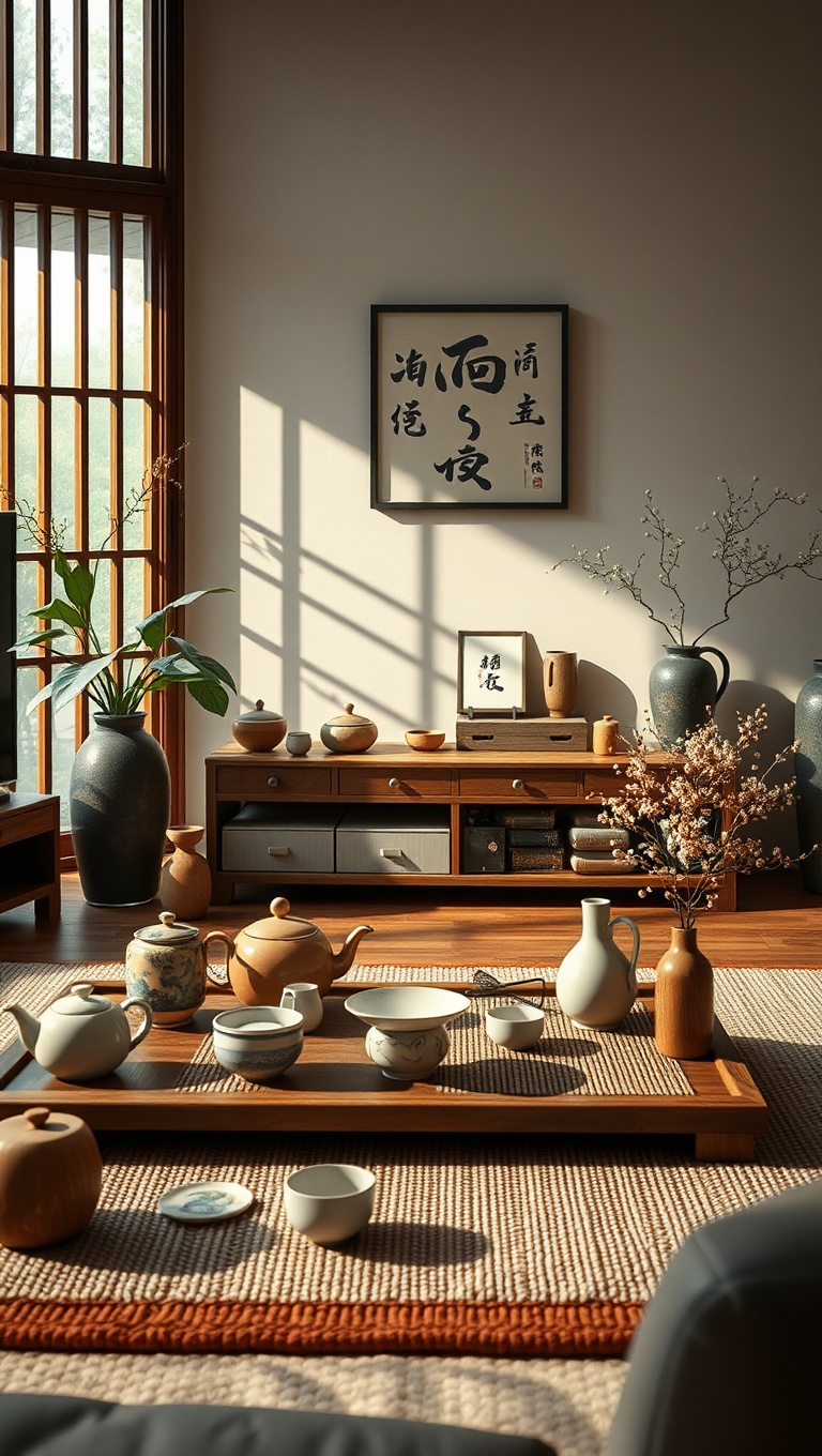 20 Inspiring Ideas for Your Japandi Living Room - 18. Japanese Tea Sets: Functional Beauty on Display
