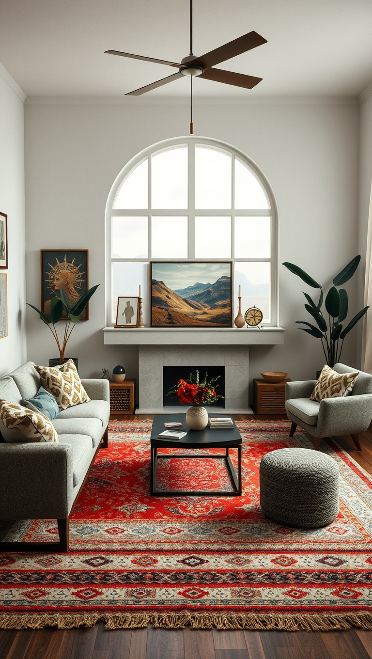 20 Fabulous Ideas and Inspiration for Layered Rug Living Rooms - 18. Incorporate Textiles from Around the World