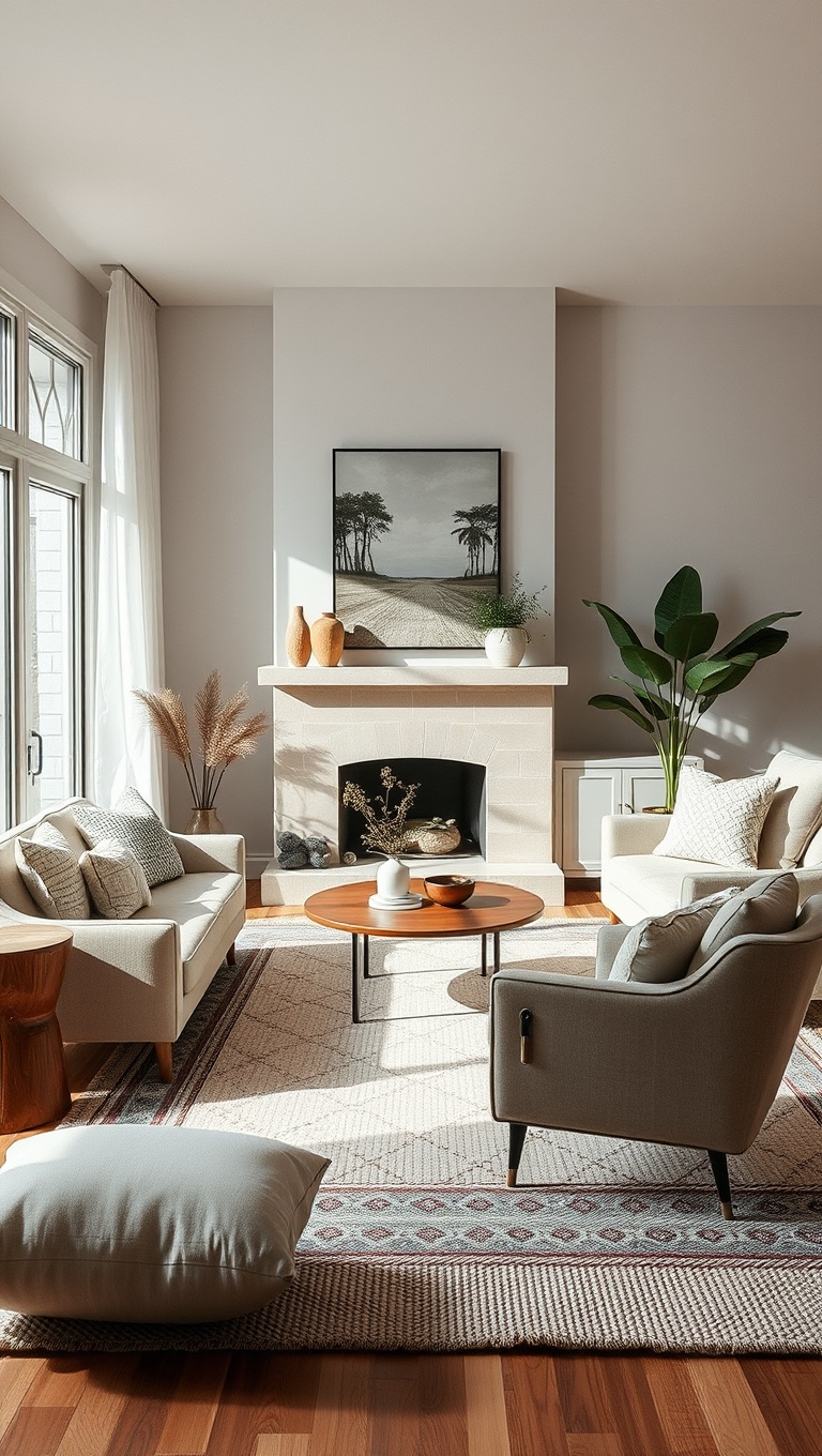 20 Fabulous Ideas and Inspiration for Layered Rug Living Rooms - 7. Keep It Neutral with Subtle Layers