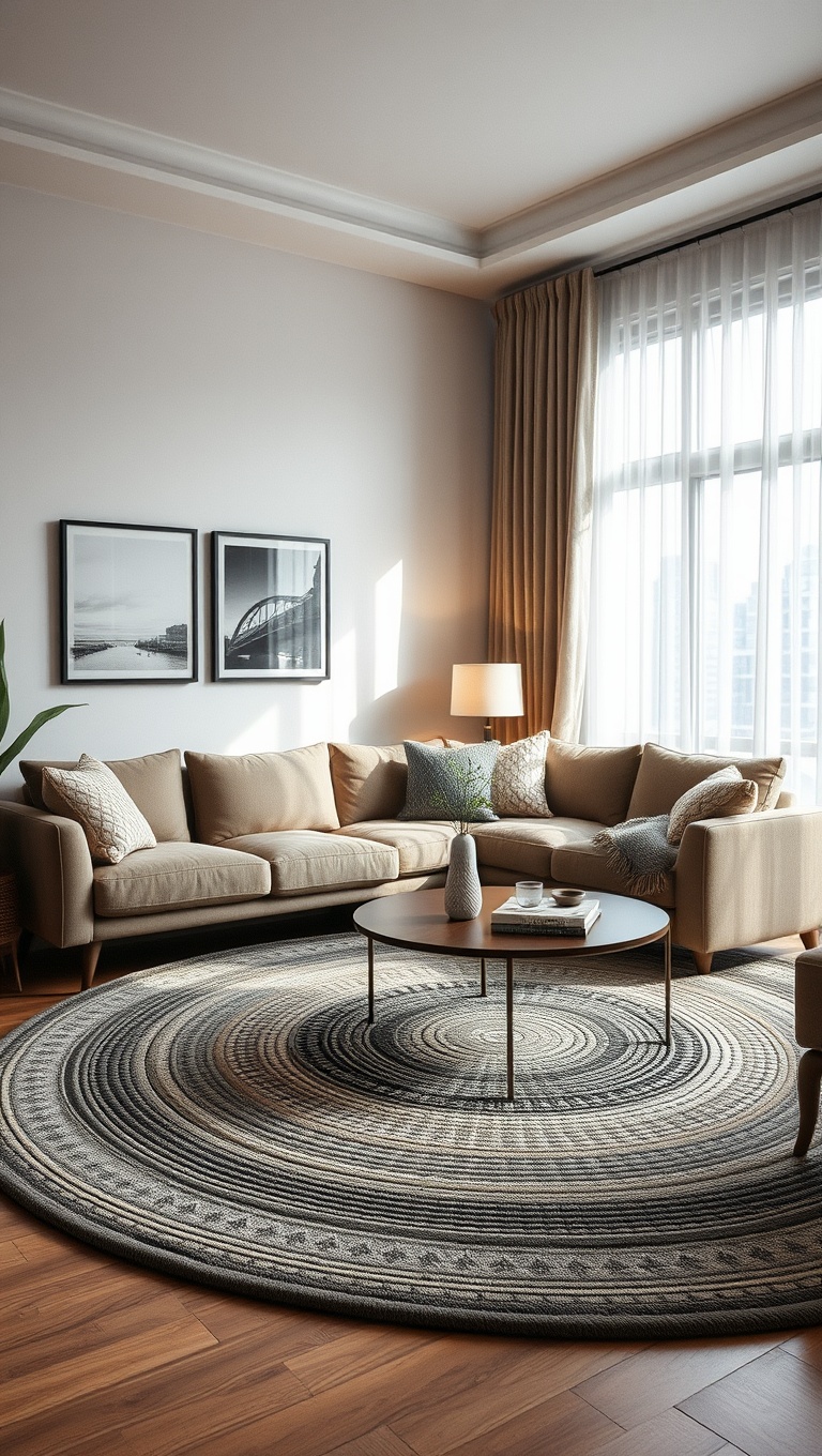 20 Fabulous Ideas and Inspiration for Layered Rug Living Rooms - 11. Use a Round Rug for Softness