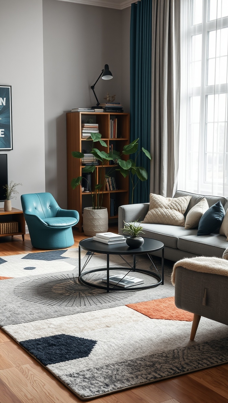 20 Fabulous Ideas and Inspiration for Layered Rug Living Rooms - 8. Play with Geometric Designs